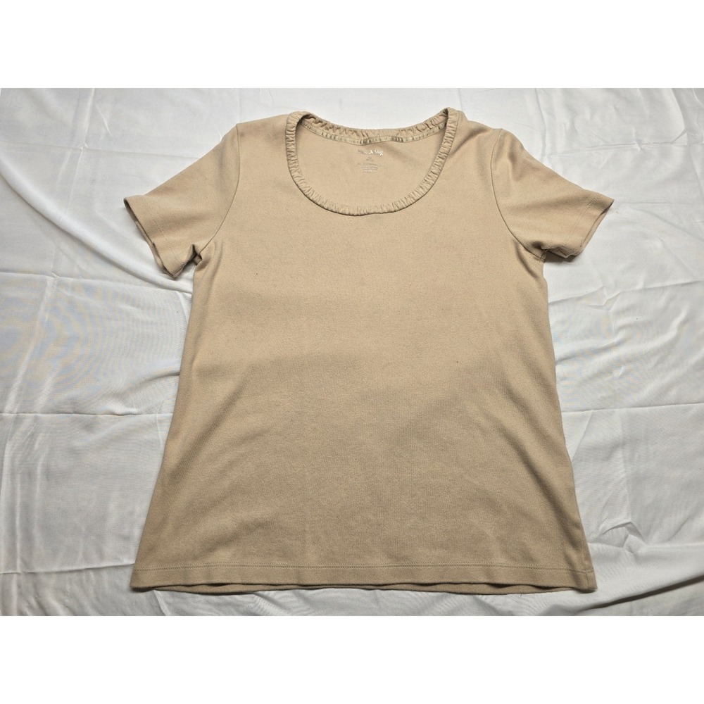 White Stag Womens Tan Brown Crew Neck Short Sleeve T-Shirt‎ Top Size M